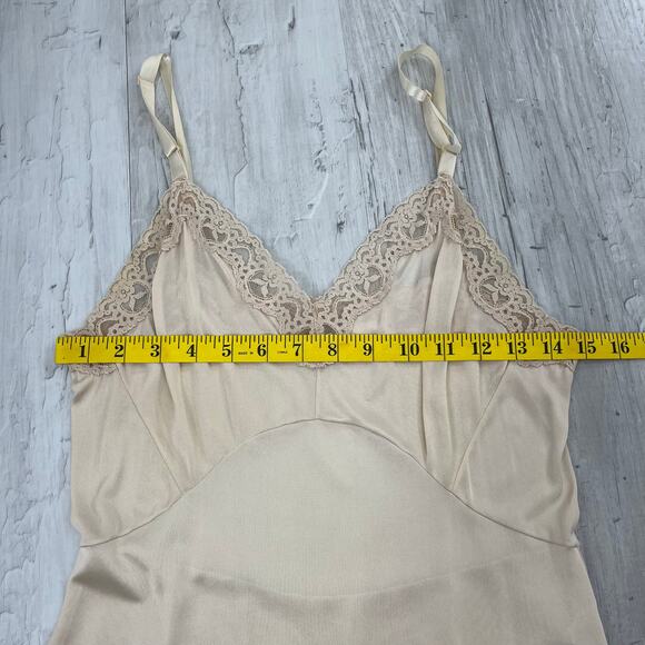 Shadow Line Vintage Lace Tan Adjustable Front Slit Classic Sexy Full Slip 32 - Picture 7 of 8